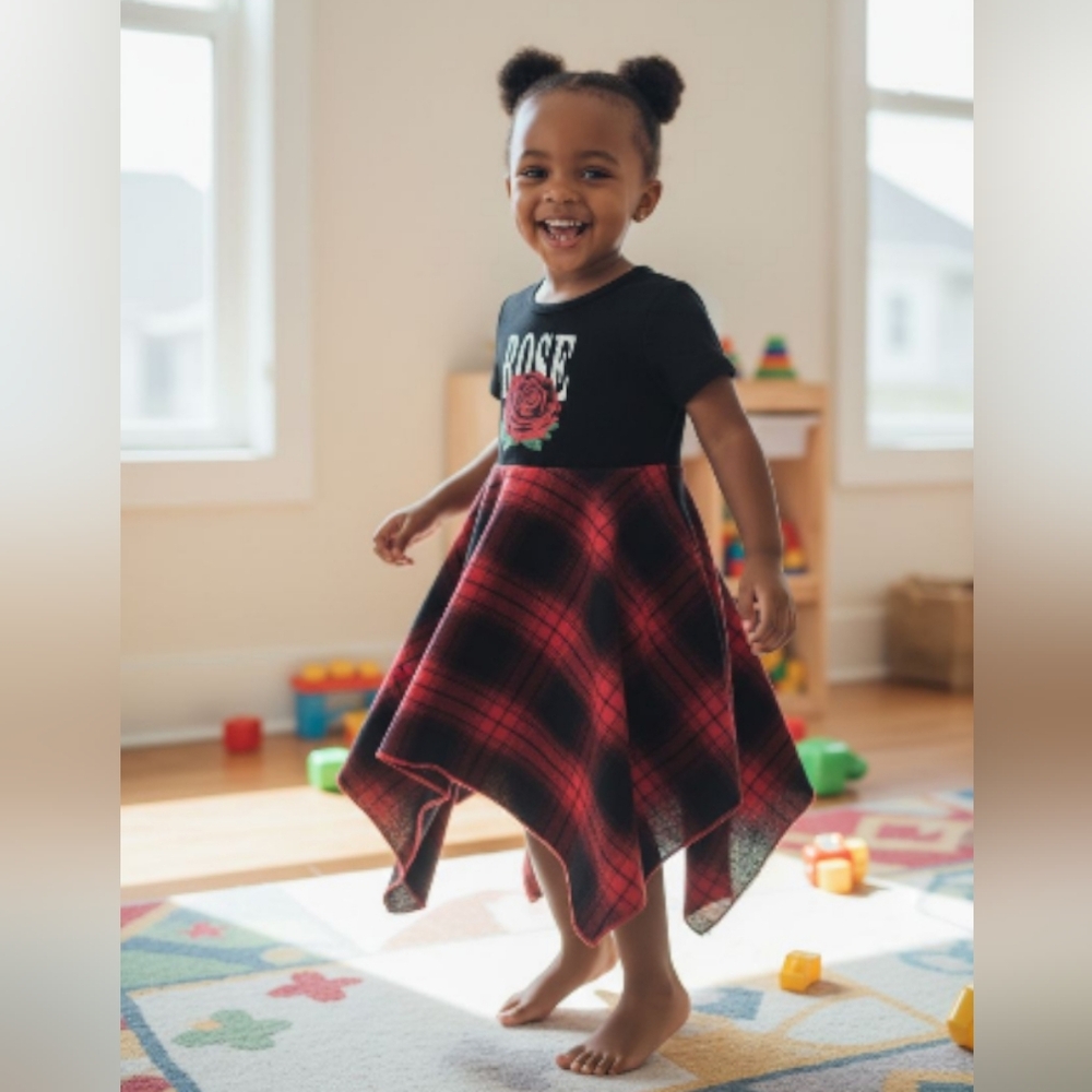 SHEIN Black and Red Plaid Kids Dress